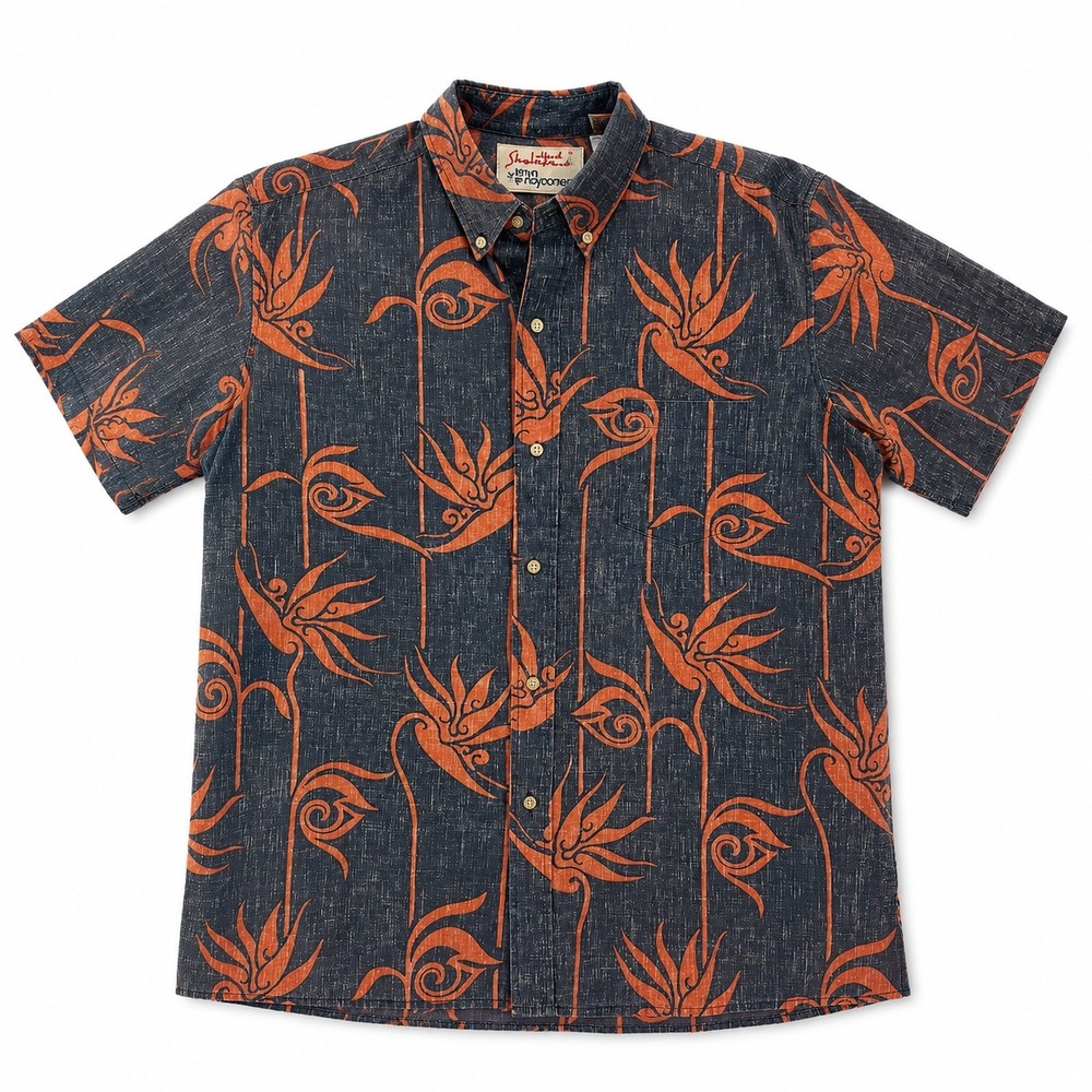 Reyn Spooner Mens XL Bird of Paradise Hawaiian Shirt Navy Orange Alfred Shaheen